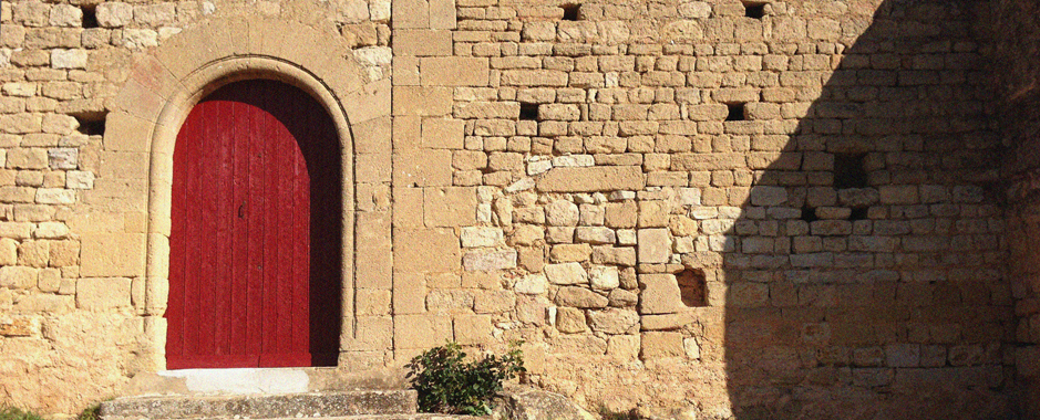 A detail on the portal of a church during a sightseeing tour in one of hilltop villages in Var in Provence